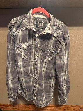 BKE Men's Gray Plaid Button-Down Shirt